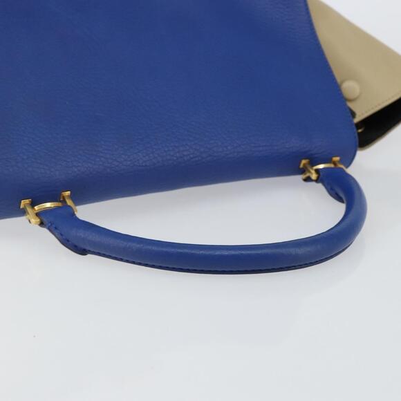 CELINE Trapeze Small Hand Bag Leather Blue Gold - Picture 7 of 13